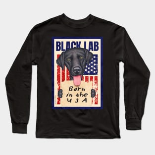 funny cute red white and blue with Black Lab USA patriotic Long Sleeve T-Shirt